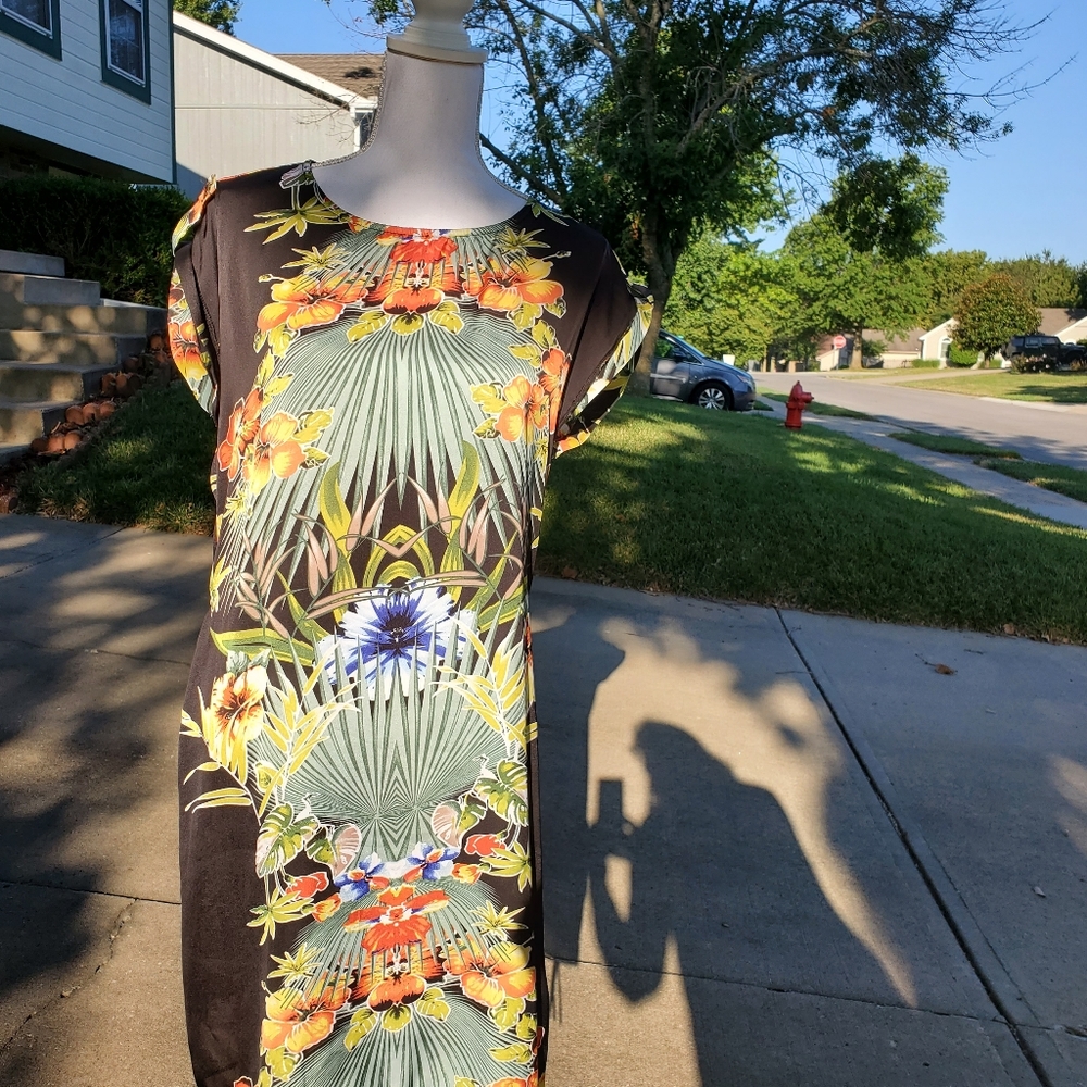 MSK tropical print sleeveless dress M